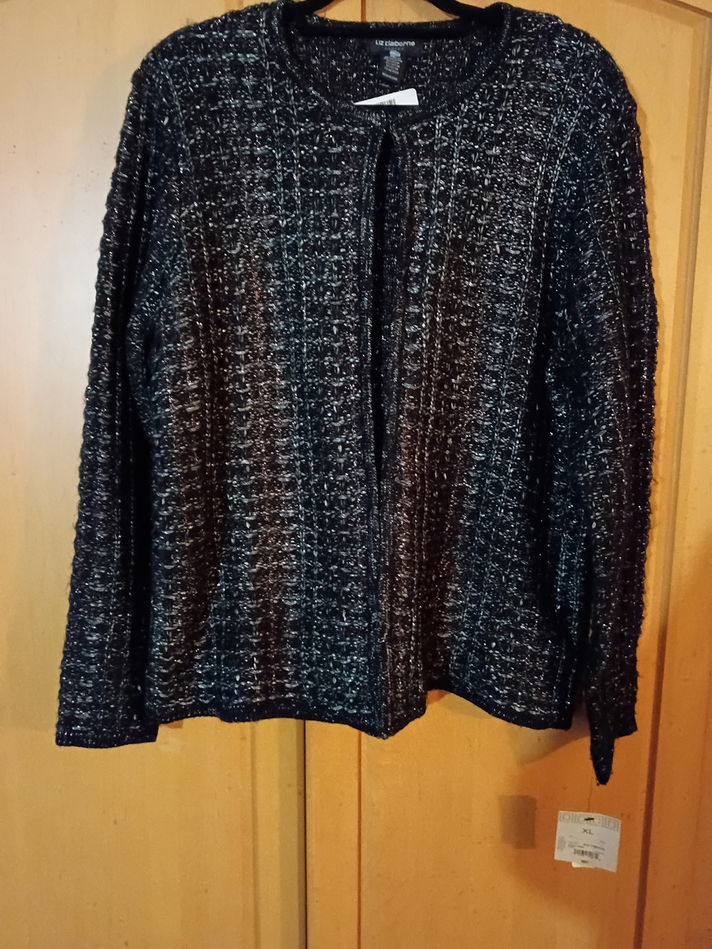 Liz Claiborne Black and Gray Tweed Open-Front Cardigan NWT